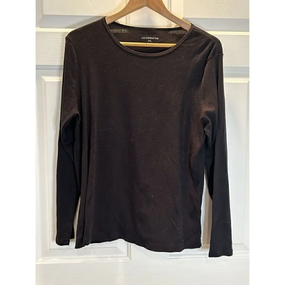 Liz Claiborne Top T-shirt Women's Size XXL Long Sleeve Pullover Black